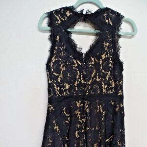 Heartloom Sera Black Nude Lace Scalloped Cutout V-Neck Fit & Flare Mini Dress M